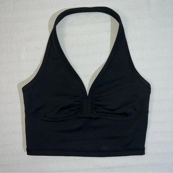 Frankies Bikini Active Women’s Halter Top Size M Black Stretch Athleisure Yoga - Picture 2 of 7